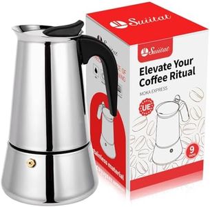 Suiitat Moka Pot, 9 Cups (15.9 oz) Stovetop Espresso Maker, 304 Stainless Steel Moka Pot, Induction Compatible, Silver