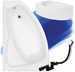 BADLAND Badewanne Original Weiß Acryl Wanne Eckbadewanne RIMA 130x85 Links KOMPLETTSET SET mit Weiß Acrylschürze + Füßen und Exklusive Chrom Automatik Ablaufgarnitur Made in EU 4in1