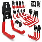 3-H Garage Hooks Heavy Duty, Tool Hangers for Garage Wall 14PC, Skateboard Wall Mount,Garage Wall Hooks with 3 Welding Spot for Organizing Bike, Ladder, Bicycle, Chair, Shovel, Helmet(14PCRed)