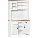 HOMCOM 71" Kitchen Pantry, Buffet with Hutch, Farmhouse Style Storage Cupboard with Utility Drawer, 3 Door Cabinets and 5-tier Shelves, White