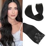 20'' Double Weft Clip in Hair Extensions Real Human Hair Full Head 8 Pieces 100g Silky Straight -100% Real Remy Human Hair Lace Weft Clip in Human Hair Extensions (20 Inch 100g, 1B Natural Black)