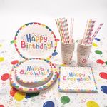 Leuik 121 PCS Rainbow Happy Birthday Party Tableware Set with Paper Plates Cups Straws Napkins Tablecloth Rainbow Birthday Party Supplies Decorations for 20 Guests