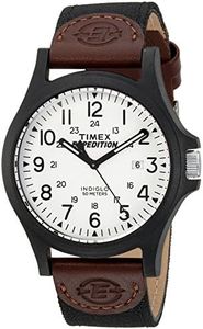 Timex Men's Expedition Acadia 40mm Watch – Black Case Black Dial with Black & Brown Leather & Fabric Strap