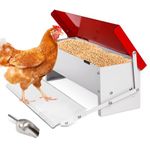 7KG Automatic Treadle Chicken Feeder, Rat Proof Galvanised Metal Outdoor Poultry Feeder with Weatherproof Lid & Stainless Steel Feed Scoop, No Waste Hen Duck Feeder for 6–12 Chickens