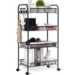 APEXCHASER 4-Tier Rolling Cart,Easy Assemble Mobile Storage Trolley On Wheels,Slide Out Utility Cart Shelving Units Kitchen Bathroom Laundry Room,Black