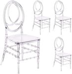 Set of 4 Clear Dining Chairs, Modern 16.1" W Wedding Chairs for Adults, Crystal Ghost Chairs, Accent Event Chairs Reception Dining Side Chairs with Oval High-Back for Weddings Banquets Events