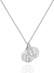 CHELSEA IMPRESSION Personalized 3D Volleyball Necklace with Engraved Number, Name or Team Charm (Silver Plated)