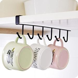 Under Cabinet Hooks Hanging Cup Holder Kitchen Hook Rack Punch-free Wall Cabinet kitchen Organiazer Rack Hanging Cup Holder (Black)