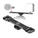 Dual Cold Shoe Mount Bracket, Dual Cold Shoe Extension with 1/4" Thread Holes Cable Slot for Flash LED Video Light Microphone