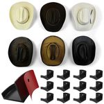 Modern JP Adhesive Hat Hooks for Wall (12-Pack) - Cowboy Hat Rack, Wide Brim Hat Organizer, Strong Hold Hat Hangers for Wall - Black