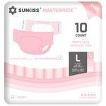 SUNKISS Masterpiece Adult Diapers with Ultimate Absorbency, Unisex Disposable Incontinence Briefs with Tabs for Women and Men, Odor Control, Overnight Protection, Pink, Large, 10 Count