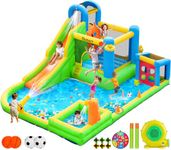 FBSPORT Inflatable Bounce House, 9 in 1 Air Bounce House with Water Slides, Football Shooting, Water Gun, Climbing Wall, Jumping and Splash Pool, Kids Bouncy Castle for Outdoor Indoor Backyard