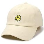 Orfila Smile Face Toddler Baseball Cap Boy Girls Baseball Hats Kids Washed Funny Hats Adjustable Cute Caps for 3-12 Years Beige