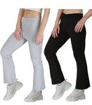 STARLATH Girls Trackpants and Trousers, Bootcut Leggings and Yoga Pants for Kids, 4Way Micro Lycra Strachable Lowers for Daily use Yoga Running Combo (Pack of 2) (7-8 Years, Grey-Black)