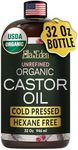 Ella & Eden Organic Castor Oil for Hair Growth | Natural Skin Moisturizer 32 Fl Oz | 100% Pure Cold-Pressed USDA Organic Hexane-Free Oil for Castor Packs Navel Oiling Nail Lashes Brows