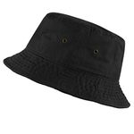 The Hat Depot Bucket Hat - Unisex 100% Cotton & Denim UPF 50 Packable Summer Travel Beach Sun Hat, Black, L/XL