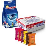 Bundle of Crawford's Assorted Mini Biscuit Packs 1x100 & Tetley One Cup Tea Bags 1x1100 - Ideal for Snacks, Catering, Packed Lunch, and Office Breaks