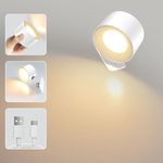 LED Indoor Wall Light, USB Rechargeable Battery Wall Lamp, Warm/Natural/White Light, 3 Brightness Levels, Touch Control, 360° Rotation for Living Room Corridor Stairs Bedroom Bedside,White, 1Pack