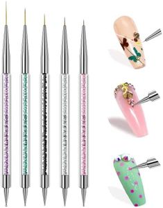 Makartt Double-Ended Nail Art Brushes Set, 5PCS Nail Design Brushes Dotting Pen Multifunctional Nail Design Tools Kit Including Nail Liner Brush and Nail Dotting Pens for UV Gel Nail Home Salon Use