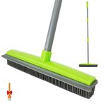 IZSOHHOME Push Broom Pet Hair Removal Broom with Squeegee,Carpet Rake,Carpet Rake,with Long Handle,Non Scratch Carpet Sweeper Brush for Rug Hardwood,Portable Detailing Lint Remover 47"(Green)