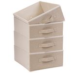 OVAKIA Fabric Storage Box, Foldable Wardrobe Clothes Organiser Boxes with Handle for Shelves Drawer Underwear Bras Socks Toys, Pack of 4, Beige