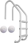 SAFTRON Polymer Finish Inground Pool Step Ladder with Swimming Pool Ladder and Railing Anchor Socket Winter Cover, Pack of 2, White
