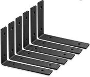 Ikram Traders 8 Inch Shelf Bracket (6pcs) - L Shelf Brackets Black - Heavy Duty Hook Brackets for Shelves - Wall Mounted Support for DIY Open Shelving – Screws and Wall Plug Included (8 Inch)