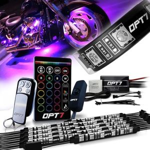 OPT7 Aura Motorcycle LED Accent Lighting Kit, RGB Multi-Color Lights Kit with Remote, Motorcycle Lights Underglow Strips Accessories with Switch for Cruisers, 10pc Single Row