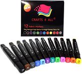 Crafts 4 All Fabric Markers Pens Permanent 12 Pack Dual Tip Minimal Bleed Rich Paint Color Pigment Fine Graffiti Fabric Pens, Child Safe & Non Toxic