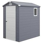 Outsunny 4.5' x 6' Garden Storage Shed with Latched Door, Outdoor Polypropylene Tool House with Air Vents, Side Window, Sloped Roof for Backyard, Patio, Lawn, Grey