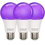 9W LED Black Light Bulbs, Replace 75W Blacklight Bulb, E26 Base UVA Level 395-400nm, Glow in The Dark UV Bulb for Body Paints, Birthday Party, Fluorescent Posters, Club, Neon Posters, 3 Pack