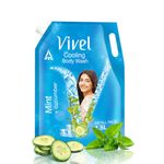 Vivel Cooling Body Wash, Mint & Cucumber Shower Gel, 1500ml Supersaver XL Refill Pouch, Moisturizing & Fragrant Bodywash, For Soft, Smooth & Fresh Skin, Refreshing Shower Gel, For Women & Men