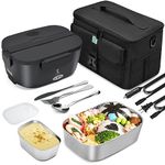 STN Electric Lunch Box Food Heater,Efficient Heated Lunch Box Set with Removable 304 SS Container,Insulated Bags,Big Cutlery Set for 12v 24v 220v (1.5L+0.45L)