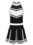 TiaoBug Kids Girls Champion Cheer Leader Costume Cheerleading Outfit Uniform Halloween Cosplay Top Vest with Pleated Skirt Black 7-8 Years