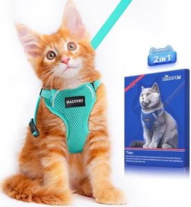 Halypet Cat Harness and Leash Set [ MAX Safety Third Generation ] Escape Proof Soft Adjustable Cat Leash Breathable Comfortable Vest Easy to Wear Kitten Harness for Outdoor Walking