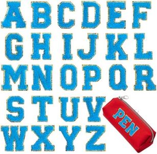 GAMYPET 26PCS (A-Z) Letters Patches for Clothing and Jeans, Self Adhesive Chenille Alphabet Letters, Cute Puffy Letter Stickers for DIY, Blue