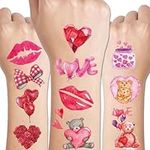 CHARLENT Glitter Valentine's Day Temporary Tattoos for Kids Women - 60 Glitter Styles Pink Heart Love Lip Roses Tattoos for Valentine's Day Party Favors Goodie Bag Fillers