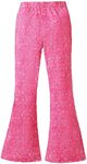 WDIRARA Girl's Glitter Elastic Waist Flare Bell Bottom Party Stretch Pants Hot Pink 10Y