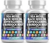 Clean Nutraceuticals Sea Moss Black Seed Oil Ashwagandha Turmeric Bladderwrack Burdock & Vitamin C Vitamin D3 with Elderberry Manuka Dandelion Yellow Dock Iodine Chlorophyll ACV - 2Pack