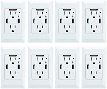 GREENCYCLE High Speed USB Charger Wall Outlet,15-Amp Duplex Receptacle,2 USB Charging Ports 4.2A and 2 Electrical AC Outlets, with Power-Saving Auto Nightlight Sensor and Wall Plates (White, 8 Pack)