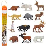 Safari Ltd Wild Safari North American Wildlife TOOB With 12 Favorite Animal Toy Figurines Including a Mountain Lion, Wolf, Elk, Big Horn Ram, Bison, River Otter, Raccoon, Pronghorn Buck, Moose, Grizzly Bear and Beaver.