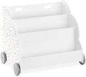 Navaris Kids Bookcase - Childrens Bookshelf with Wheels and 3 Book Storage Shelves - Childs Bookshelves for Bedroom or Play Room - White w/Polka Dots