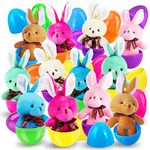 Easter Eggs Filled with Plush Bunny - Surprise Plastic Colorful Easter Egg Toys - Great Party Bag Stuffer Rewards - 12 Pack