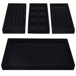 Belle Vous 4 Pack of Black Velvet Stackable Jewellery Organiser Storage Trays - 35.3 x 24.2cm/13.89 x 9.52 inches - Drawer Display Boxes - Removable Sections for Necklaces, Rings, Bracelets & Earrings