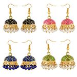 Yellow Chimes Earrings for Women & Girls | Traditional Multicolor Jhumka | Gold Plated Earring Set | Dome Shape Jhumki Combo | Accessories Jewellery | Birthday & Anniversary Gift