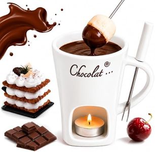 2027 Upgraded Chocolate Fondue Mug Set, 130ml Ceramic Chocolate Melting Cup Mug with Forks for Cheese & Chocolate Dipping, Perfect Fondue Pot Set for Christmas, White