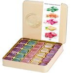 Assorted Turkish Delight Mix, Rose, Mint, Orange, Lemon and Pomegranate Flavour, Lokum Dessert Gourmet Gift Box Tin, 500g, Approx 26 Pieces, Chateau De Mediterranean