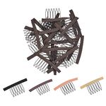 24 Pcs Wig Combs to Secure Wig 6-Teeth Wig Comb Wig Clips with Cloth for Making Wig Caps Wigs (Dark Brown)