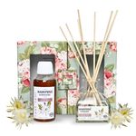 MANIPURA AYURVEDA Pure Organic Reed Diffuser Set with Glass Pot & 8 pcs Reed Stick for Home, Office, Toilet, Made of Natural Essential Oil, Aromatherapy, Long Lasting, Non Toxic - 100ml (Raatrani)