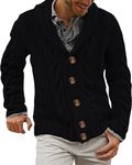 YAOBAOLE Mens Shawl Collar Cardigan Sweater Cable Knitted Winter Casual Chunky Long Sleeve Button Cardigan Black L